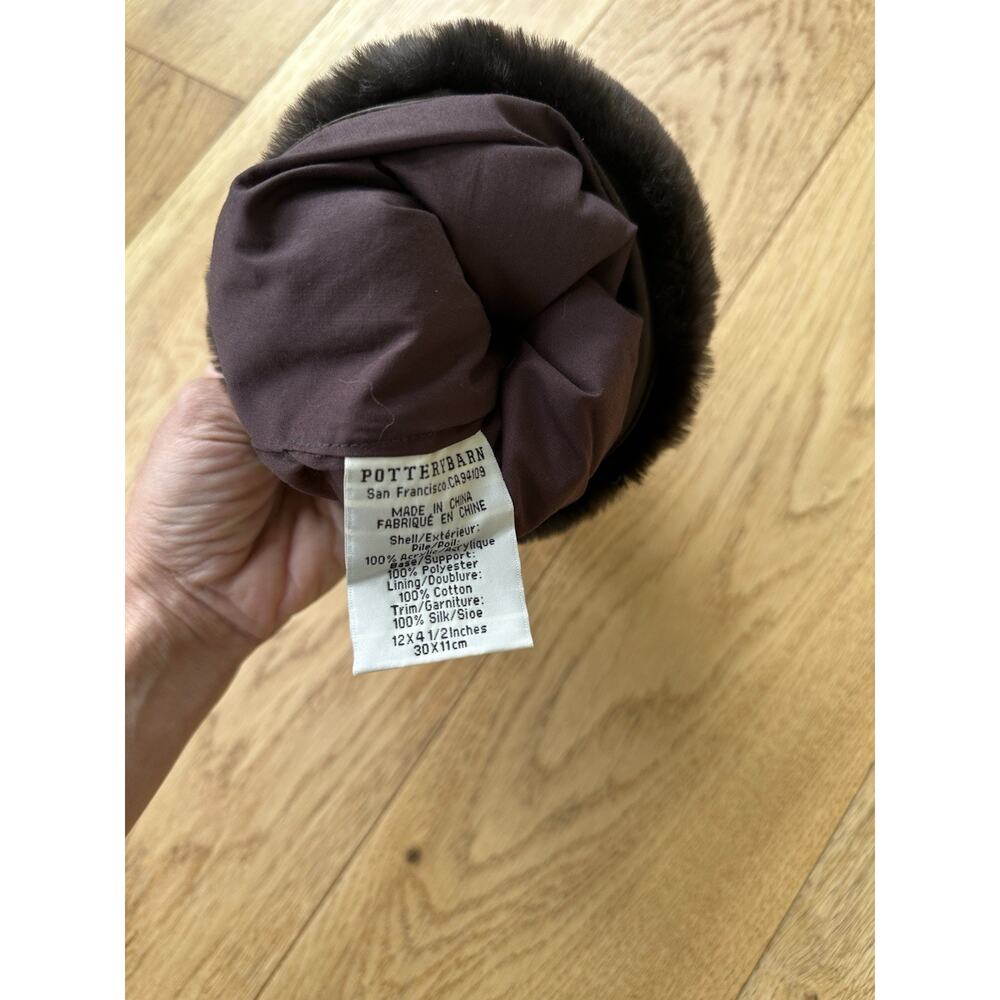 Faux Fur Wine Bottle Bag - VTG Pottery Barn - dark chocolate with silk tie - Picture 4 of 9